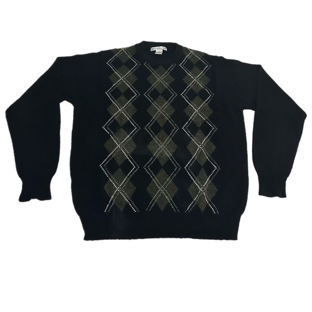 Geoffrey Beene Argyle Lambswool Sweatshirt Men’s Medium Black Olive Green